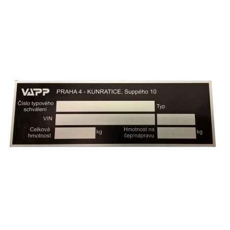 Originální výrobní štítek na přívěsy VAPP (r.v. 1991 - 2003 ) včetně ražby