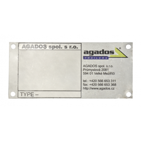 Originální výrobní štítek na přívěsy AGADOS