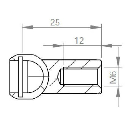 Pouzdro kulového kloubu k plynové vzpěře BM A, c:25mm, pro závit M6, ocel