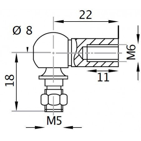 Kulový kloub k plynové vzpěře BM, M5x10, c:22mm, pro závit M6, ocel