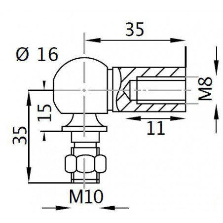 Kulový kloub k plynové vzpěře BM, M10, c:35mm, pro závit M8, ocel