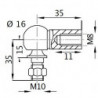 Kulový kloub k plynové vzpěře BM, M10, c:35mm, pro závit M8, ocel