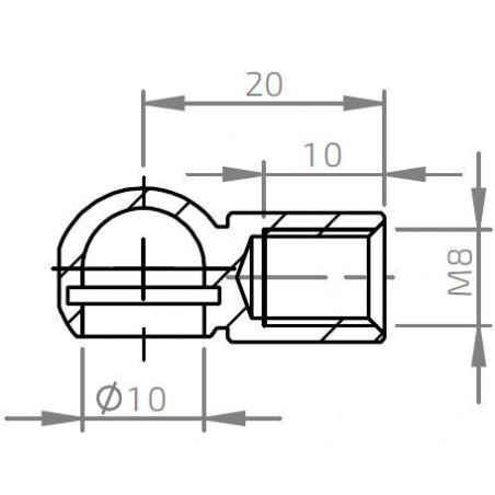 Pouzdro kulového kloubu k plynové vzpěře BM, c:20mm, pro závit M8, ocel